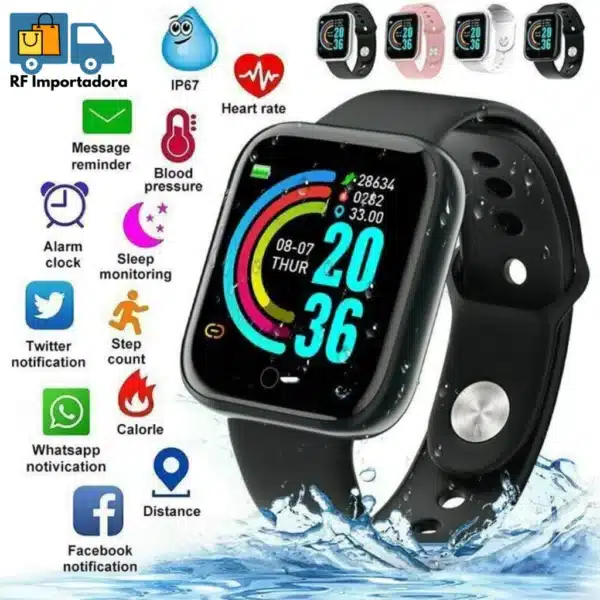Smartwatch D20 - Relógio Inteligente y68 Esportivo Bluetooth Android/iOS