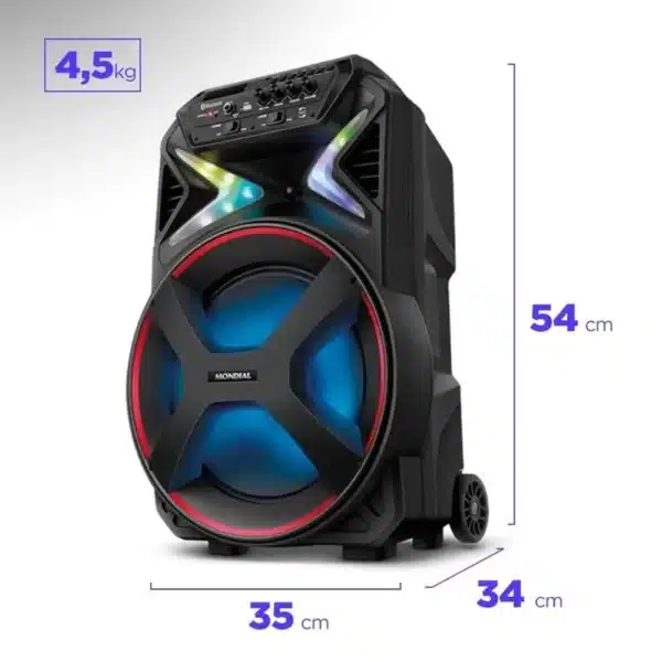 Caixa de som bluetooth amplificada, Mondial, Bivolt, 400W RMS - PRETA/VERMELHA